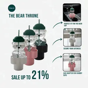 Car Cup Holder Adapter for Bear Glass Tumbler – Anti-Spill Base Prevents Tipping, Secure & Stable Fit While Driving, Cute Bear Cup Holder, Ideal for Daily Commute & Car Decor