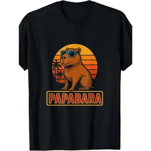 Papabara Funny Capybara Dad T-Shirt - Retro Capybara Graphic Tee with Capybara Face, Machine Washable Suitable for Casual Wear, Father's Day Gift, Capybara Apparel for Year-Round