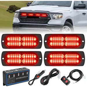 Nilight 4PCS 24LED Strobe Flash Light Bar Car, 12V-24V Double Row LED Work Lights with Aluminum Base, Sync Feature, Red Safety Alerts, Controller, Plug & Wire Installation, Surface Mount for Trucks