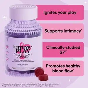 Lemme Play Daily Intimacy Gummies for Women and Men w/Clinically-Studied S7 Nitric Oxide Complex for Healthy Blood Flow, Maca Root, Goat Weed - Cherry Flavored (60 Count)