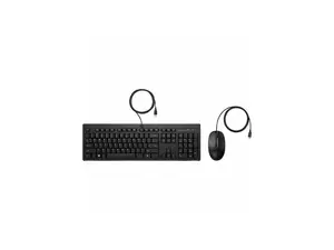 HP 225 Wired Mouse and Keyboard Combo (AX2Y7AA) - USB Type A Plunger Cable Keyboard - English (US), English (Canada) - Black - USB Type A Cable Mouse - Red Tracking - 1200 dpi - 3 Button - Scroll Whee