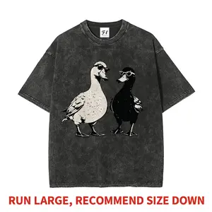 Graphic Shortsleeve T-Shirt for Men, Oversized Vintage Streetwear Style with Ducks Print, Soft Heavyweight Cotton