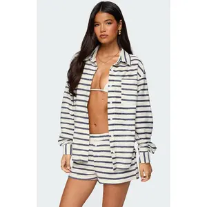 Edikted Women's Collins Oversized Striped Button Up Shirt