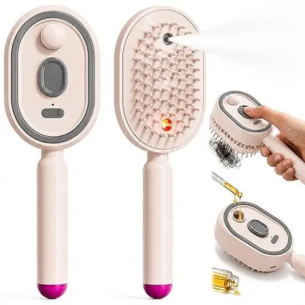 Electric Air-Cushion Massage Comb with Mist Spray—a 3-in-1 multifunctional styling comb combining self-cleaning, anti-tangle, anti-static, and volumizing capabilities with essential oil aromatherapy hair care. summerwins