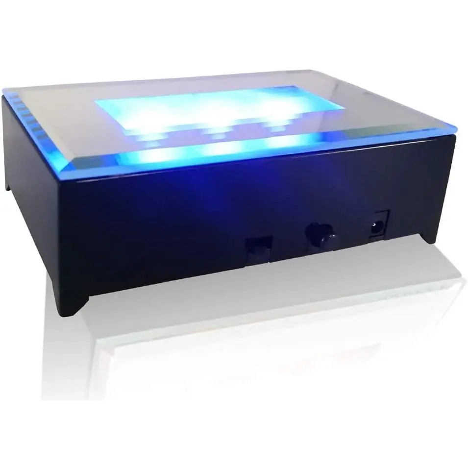 Black LED Rectangular Illumination Base - ABS Plastic Indoor Use Stand for Crystal Glass Art Ornaments, 4-Color Channels LED Flashing Multi-Colors Lamp with Acrylic Display, 3 AA Battery/D.C. Power Supply, Bright Effect for Theme Exhibitions