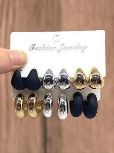 Water Drop & C-shaped Dangle Earrings Set, Earring Stacking Set, High Quality Earrings, Fashionable Jewelry for Women & Girls, Trendy All-match & Exquisite Jewelry for Birthday Gift, Trendy Fashionable Accessories