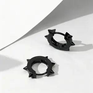 Oufer Stainless Steel Spike Hoop Earrings - 2 PCS, Hook Style, Unisex Casual Accessory, Gothic Look, Easy Wear, Witchy Jewelry, Trendy for Men & Women, 20G/0.8mm, 9mm Inner Diameter