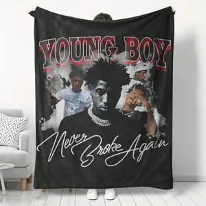 Young Boy Music Theme Flannel Blanket, Cozy Throw Blanket, Soft and Comfortable, Background Singer Image, Ideal for Music Lovers, Home Relaxation