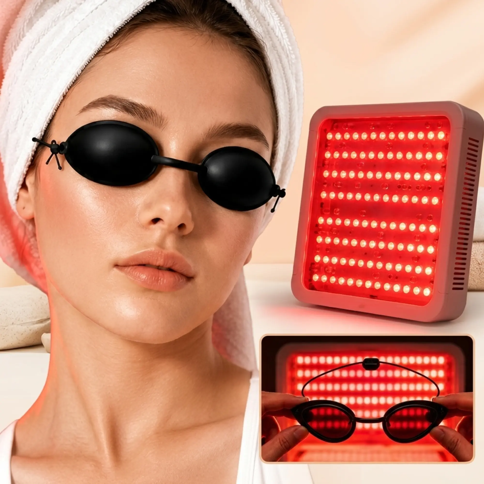 3 Styles Tanning Eye Goggles for Red Light Therapy, Tanning Beds & UV Protection, Adjustable Strap Eye Covers with Protective Case, Silicone Cat Eye Oval & PC Small Round Goggles