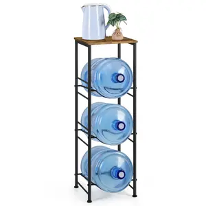 3-Tier Water Bottle Holder Organizer with Top Shelf - Fits 5 Gallon Water Bottle Jug- Heavy Duty Water Dispenser Stand Rack for Kitchen, Living Room, Office - Rustic Brown