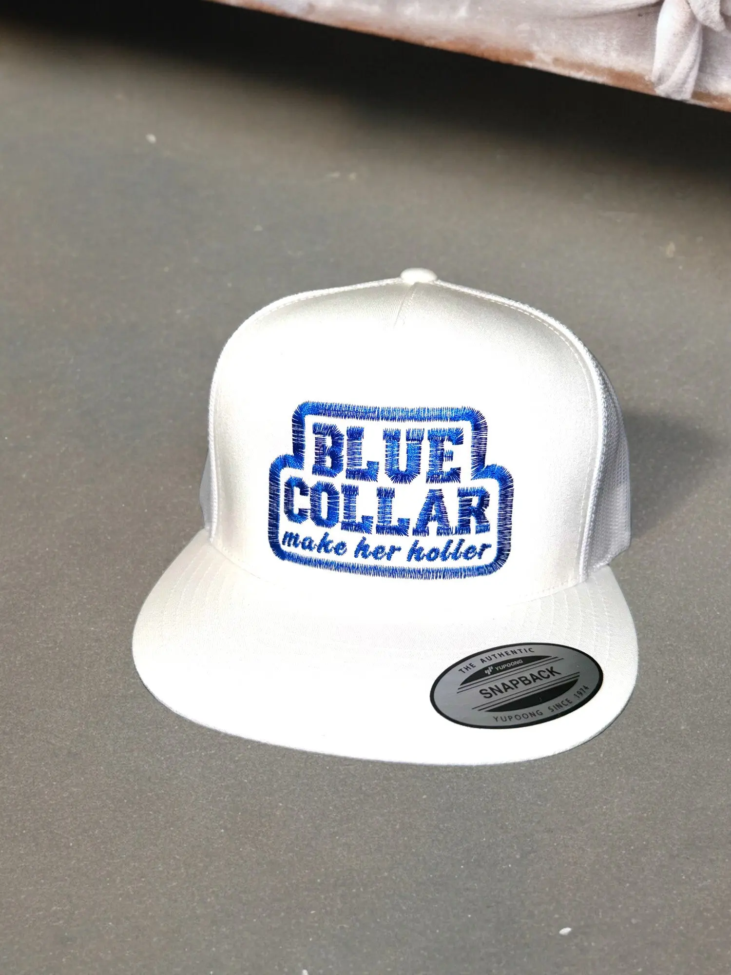 Embroidery Trucker Hat - Blue Collar "Make Her Holler" Design, Adjustable Snapback, Premium Caps for Casual Wear