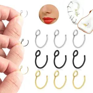 OUFER BODY JEWELRY 3PCS Adjustable Fake Nose Ring Set - High Quality 316L Stainless Steel Unisex Nose Hoop Kit for Faux Nostril, Lip Piercings, High Quality Jewelry, Non Piercing Jewelry
