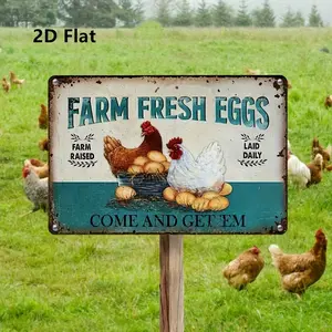 1pc 2D Flat, 12 x 8 in Rural Farm Fresh Egg Logo Metal Aluminum Sign- Artistic, with Real Charm, Suitable for Durable Wall Decoration in Kitchens, Farms, and Homes. Rustic Farmhouse Wall Decor