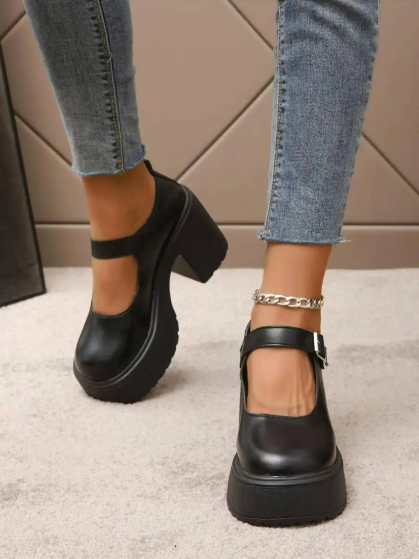 Women's Fashionable Solid Color Platform Mary Jane Style Mary Janes Pumps, Casual Comfortable Rubber Platform Shoes for Daily Wear, All-match Commuter Shoes for Work & Daily Wear