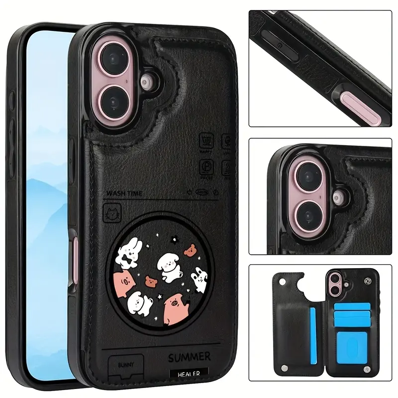 Flip cover faux leather wallet phone case with stand, fashionable faux leather design with card slot, compatible with iPhone 17 16 15 14 13 12 PRO MAX PLUS,AIR , Stand Phone Cover, Card Holder Case, Elegant Phone Accessory, Retro