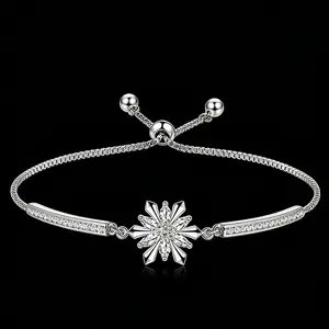 AELNEN S925 Sterling Silver Snowflake Tennis Bracelet For Women  Cubic Zirconia Adjustable Chain Perfect Gift for Anniversary/Birthday/Mother’s Day/Women’s Day