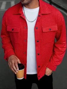 Men's Fashionable Button Front Coat with Flap Pockets, Loose-Fit Casual Thick Knit Fabric Jacket for Fall & Winter, Perfect Outerwear for Any Occasion