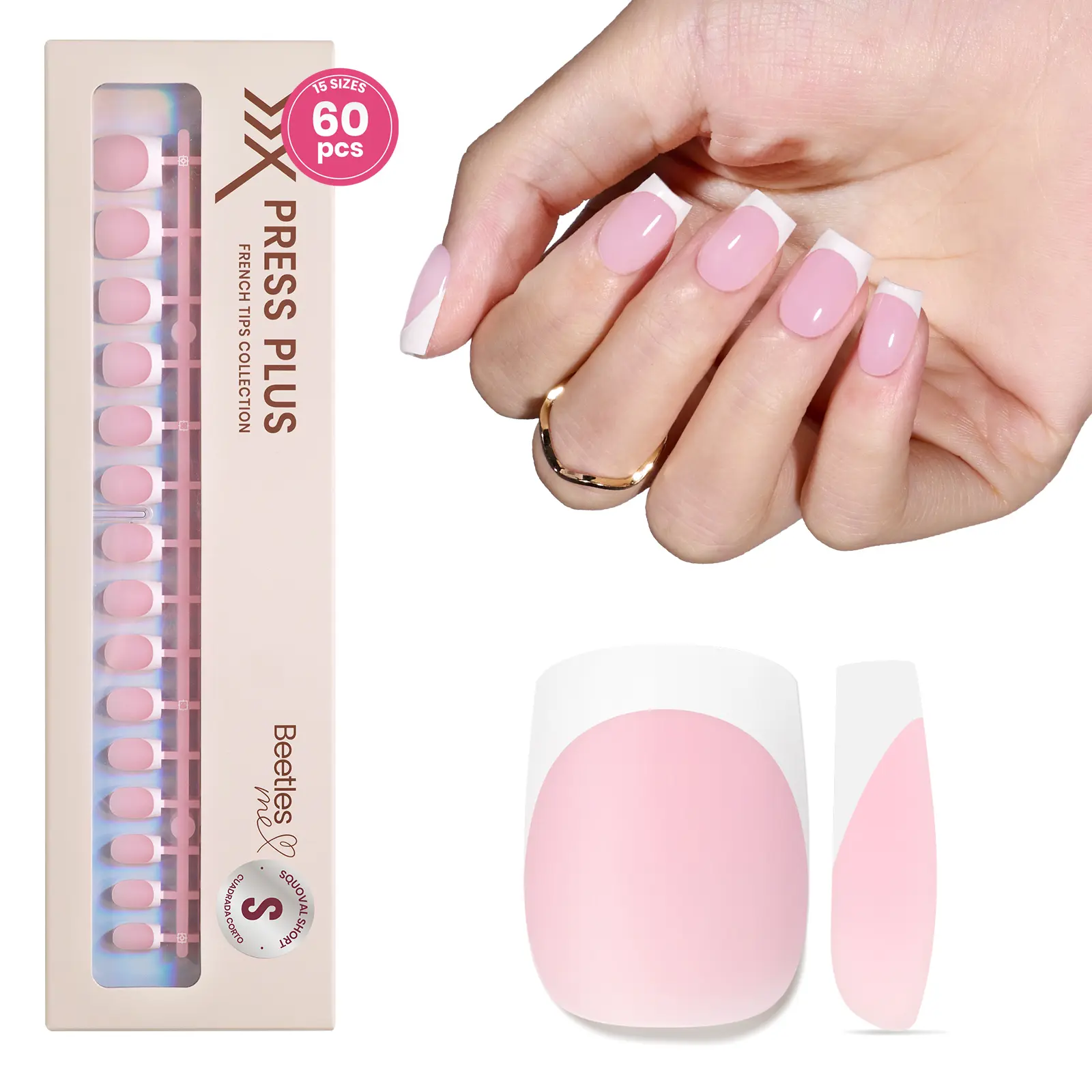 Short Square【Pink】15Sizes 60Pcs [Only Tips]