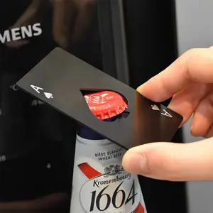 1 Piece Ace of Spades Bottle Opener, Playing Card Beer Bottle Opener, Made of Stainless Steel, Home Bar Accessories, Fits in Wallet and Pocket. Ideal for Summer Parties, Weddings, Birthday Gifts. Credit Card Sized Beer Opener, Bar & Home Bottle Opener