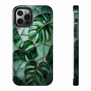 Colorful style Monstera leaf phone case with green plant pattern, compatible with iPhone 17 Pro Max, 16 Pro, 15 Plus, 14, 13, 12, 11, and Samsung 25 Ultra, S24 Plus, S23 FE, S22, S21, A56, A36, A26, A16 protective cases. MFL10