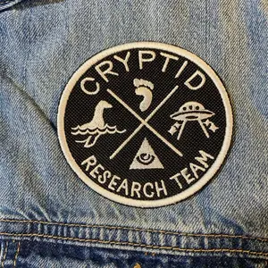 Cryptid Research Team Patch - Sasquatch Nessie Mothman Embroidered Patch with Geometric Embroidery Design in Three Sizes Iron Sew or Hook Backing