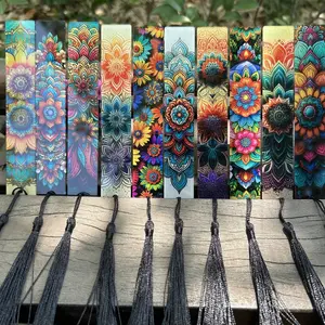 10 Piece Acrylic Tassel Bookmarks, Waterproof Oil-Resistant, Mandala Flower Design, Bohemian Office Teaching Gifts, Holiday Presents