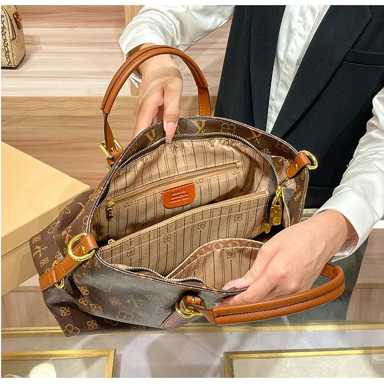 New style genuine leather women's tote hand held large bag file bag large capacity high end large bag curve tote bag