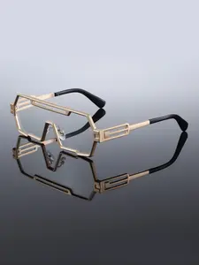 Men's Cyberpunk Metal Frame Copper Frame Fashion Glasses, Integrated Lens Design, Style, Punk Aesthetic, Perfect for Outdoor Urban Party Vacation Use, Stylish Trendy Eyewear, Decorative Glasses