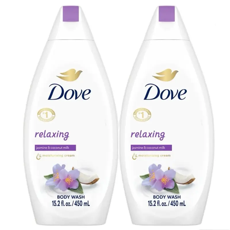 Dove Relaxing Jasmine & Coconut Milk Body Wash 2-Pack (500ml Ea), Daily Bath & Shower Body Care Cleanser for Softer, Smoother Skin