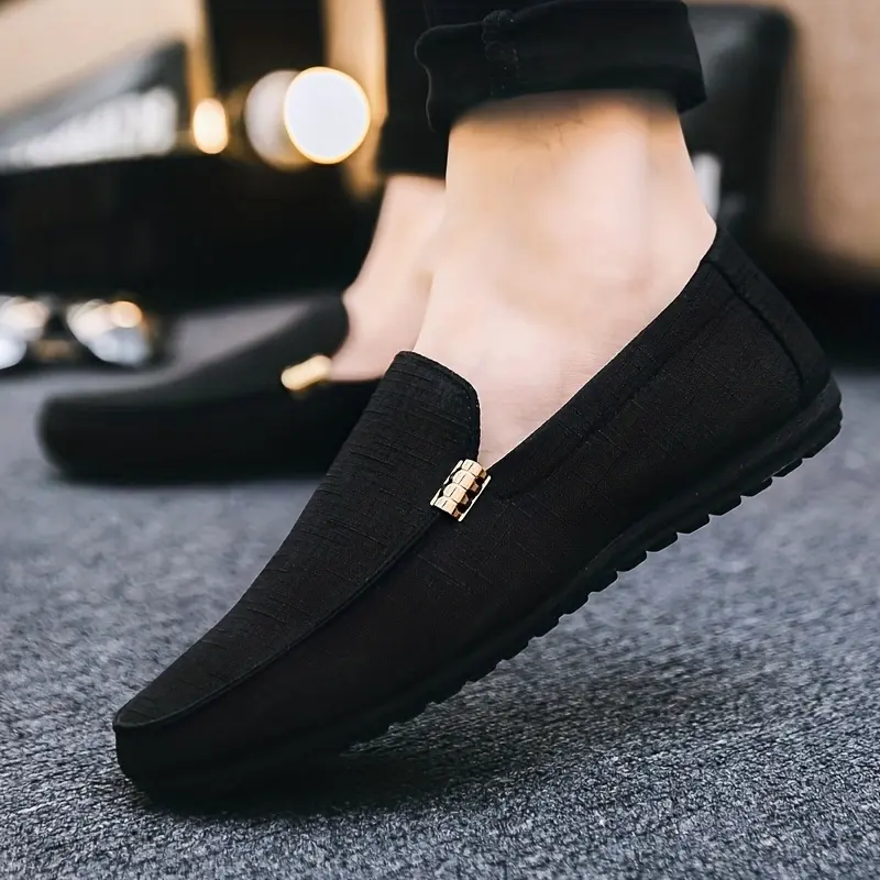 Men's business casual shoes - high-quality fabric breathable loafers, lightweight sneakers, available in black, gray, and white, suitable for all seasons, perfect for daily travel and business trips, flat-soled, slip-on design, Black(Size Runs Small)