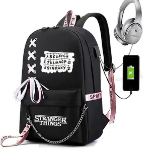 New American TV Stranger Things strangerbackpack USB charging luminous backpackmiddle school bag
