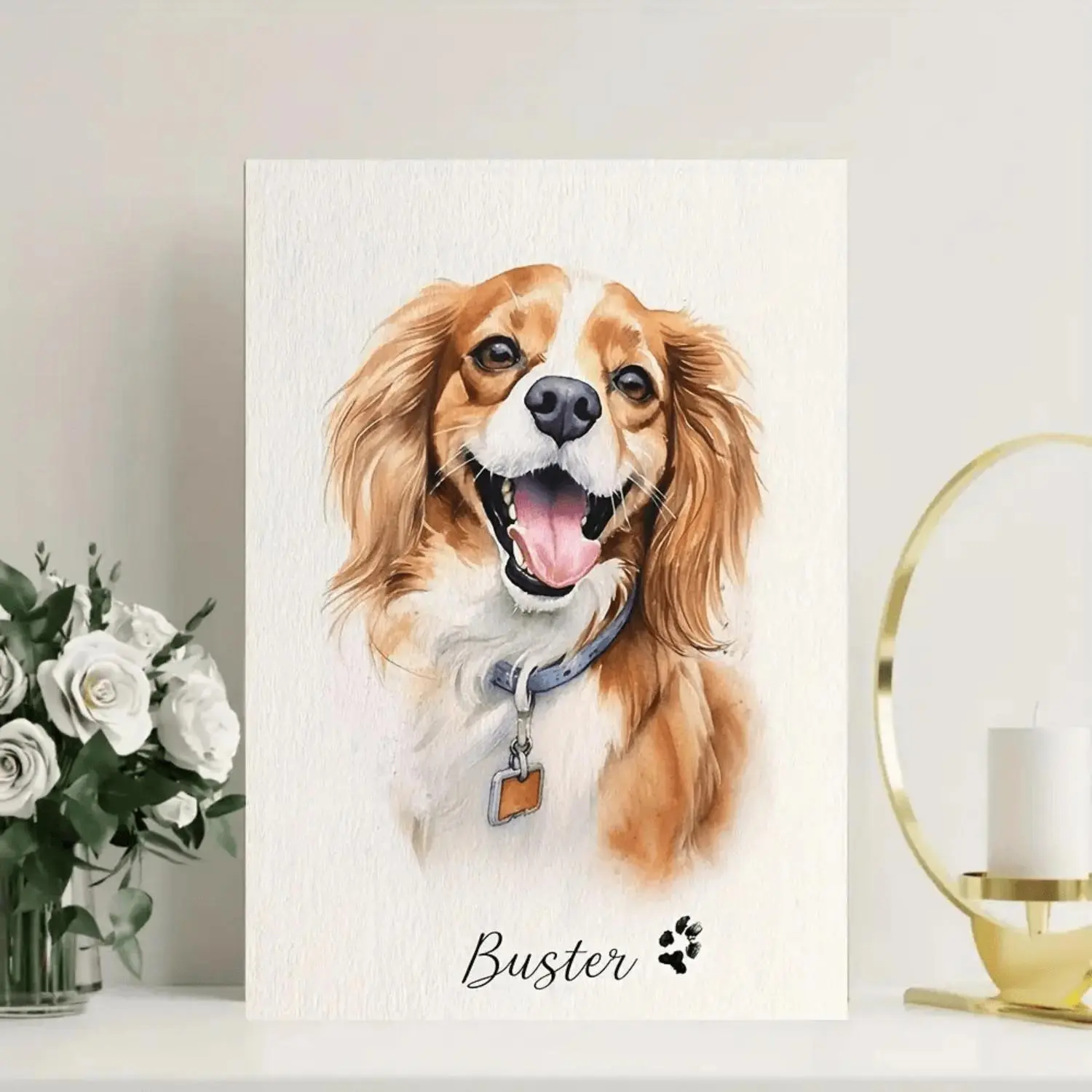 Custom Cream-Style Unframed Canvas Watercolor Pet Portraits - Foldable Lightweight Industrial Wall Decor, Easy Install, Cat/Dog Photos & Names, Ideal Gift for Pet Lovers, Mini Prints for Home/Office Interiors