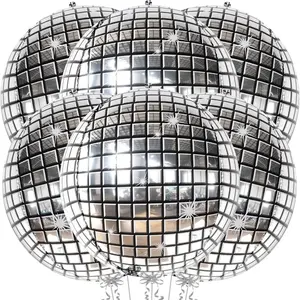 22-Inch Pack of 6 Big Silver Color Disco Ball Balloons, Balloon Party Supplies, Free inflator Perfect for Parties & Celebrations, Ideal for New Year’s Eve & Birthdays, Balloon Decorations Kit, Balloon Set