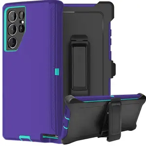 Purple Rugged Defender Case For Samsung Galaxy S26 / S25 / S24 / Plus / Ultra / Shockproof Heavyduty Protection cover With Belt Clip Phonecase  Protective Casing