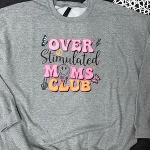 Over Stimulated Moms Club T-Shirt Women's Casual Crewneck Tee with Colorful Text Design, Comfortable Summer Wear, Round Neck, Tshirt - Shortsleeve Womenswear