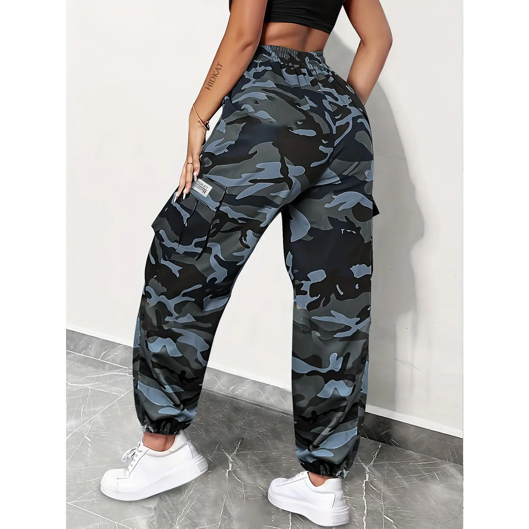 Women's Camouflage Print Outdoor Joggers - Dark Camo Combat Style Pocket Pants, Loose Relaxed Fit, Drawstring Waist, Durable Non-Stretch Fabric, All-Season Dry Clean Daily Pants, Camouflage Pants