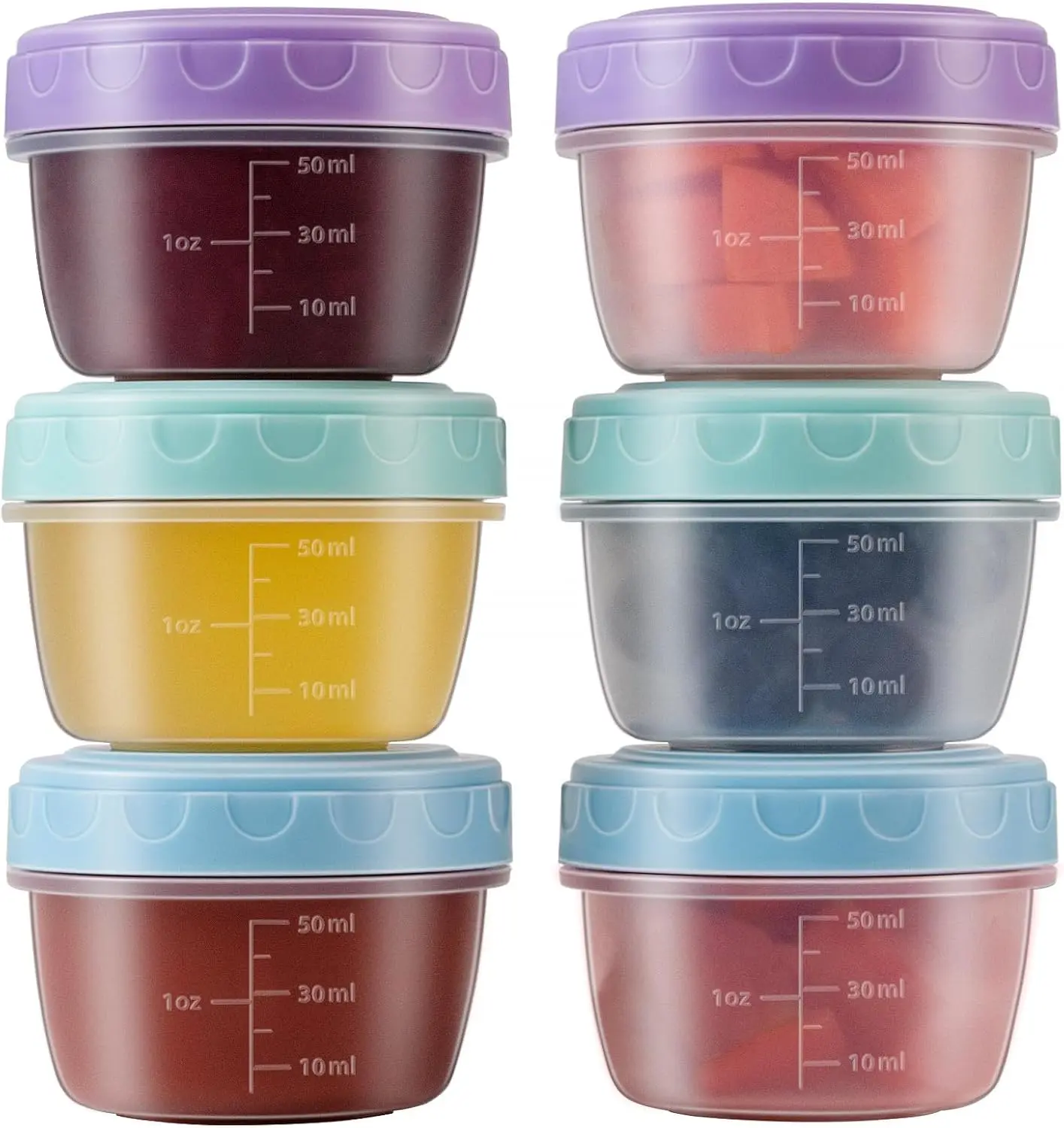 6-Pack 2.7oz Mini Reusable Airtight Plastic Salad Dressing & Sauce Set - Food-Safe Canister Food Containers, Leakproof Kitchen Utensils, Microwave & Dishwasher Safe, Lidded with Graduated Lines, Stackable, Ideal for Lunch Boxes
