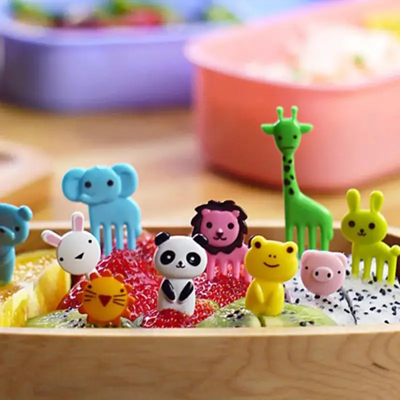 10pcs Random Style Animal Design Mini Lunch Picks, Small Cartoon Fruit Forks, Vegetable & Fruit Toothpicks, Suitable for Kids