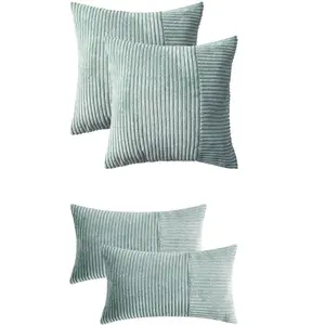 REGALWOVEN 4 Pcs Modern Strip Decorative Throw Pillow Covers for Couch Bed Living Room Blue 12" x 20"/18" x 18"