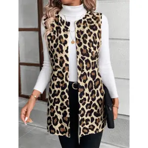 2026 Women'S Sleeveless Vintage Leopard Print Open Front Vest Cardigan, Thin Casual Fitted Long Top For Spring & Fall, Stylish Women'S Clothing