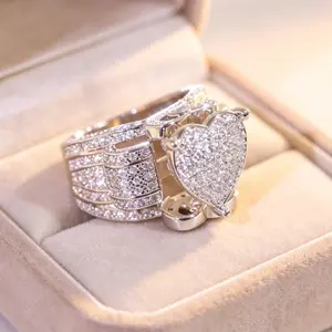 Heart-Shaped Micro-Paved  Promise Ring for GF, Engagement Rings for Women, Wide Band Statement Ring for Wedding Ring