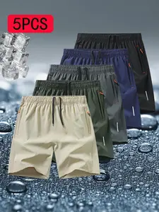 Men's Solid Color Ice Silk Boxer Briefs, Casual Comfy Breathable Shorts for Daily Wear, Men's Underwear for All Seasons