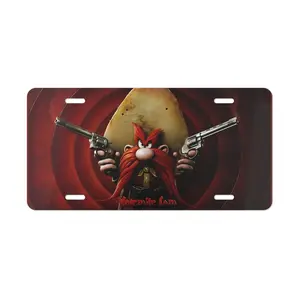 Red Six Shooter Yosemite Sam Aluminum License Plate | Looney Tunes Retro Cartoon Aesthetic Front Vanity Tag