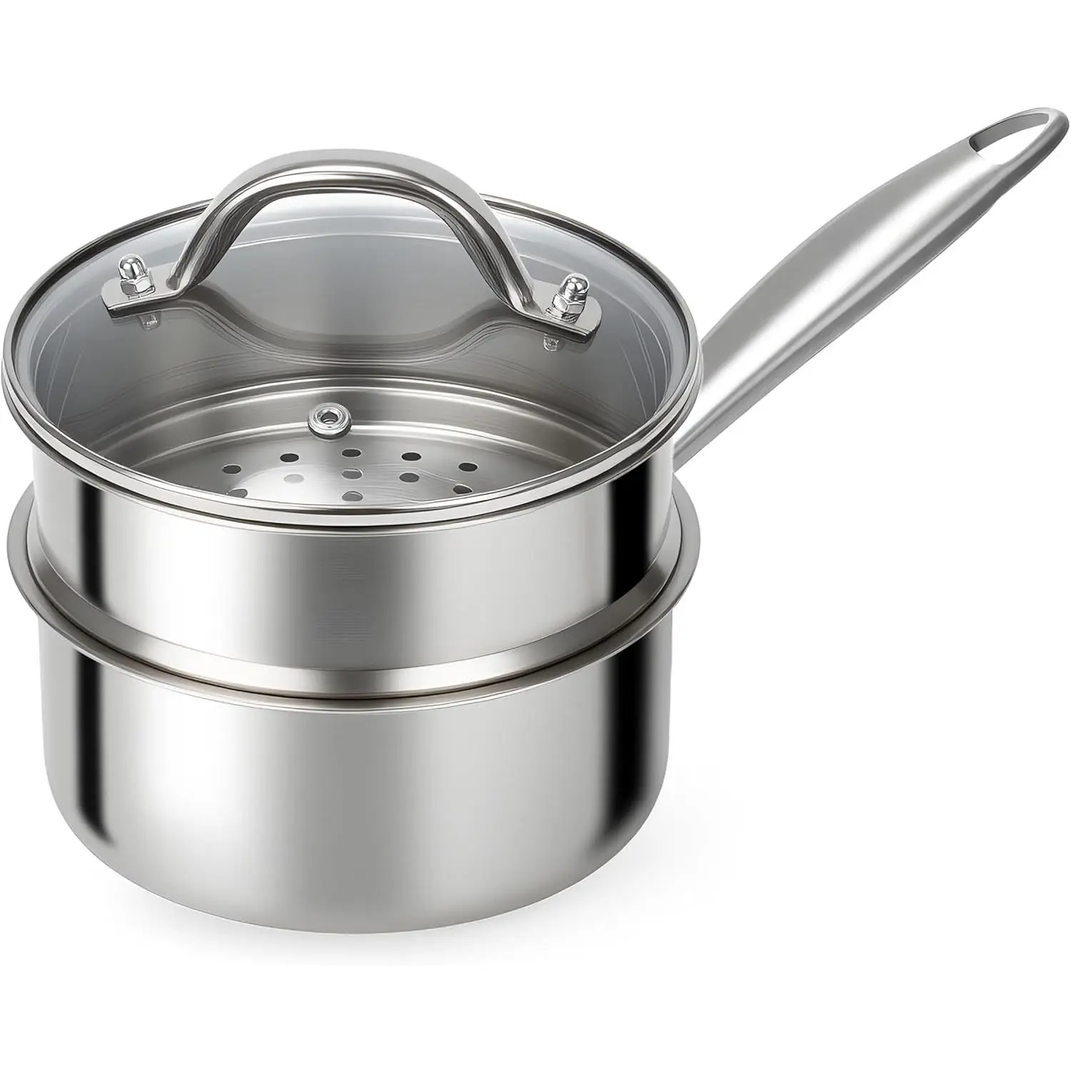 Stainless Steel Sauce Pot - Three-Layer 1.5 Quart Steamer for Cooking, Small Cooking Pot with Steamer Basket, Sauce Pot with Lid, Non-Stick Pan, Suitable for Vegetables, Oatmeal, Induction Cooker Steamer