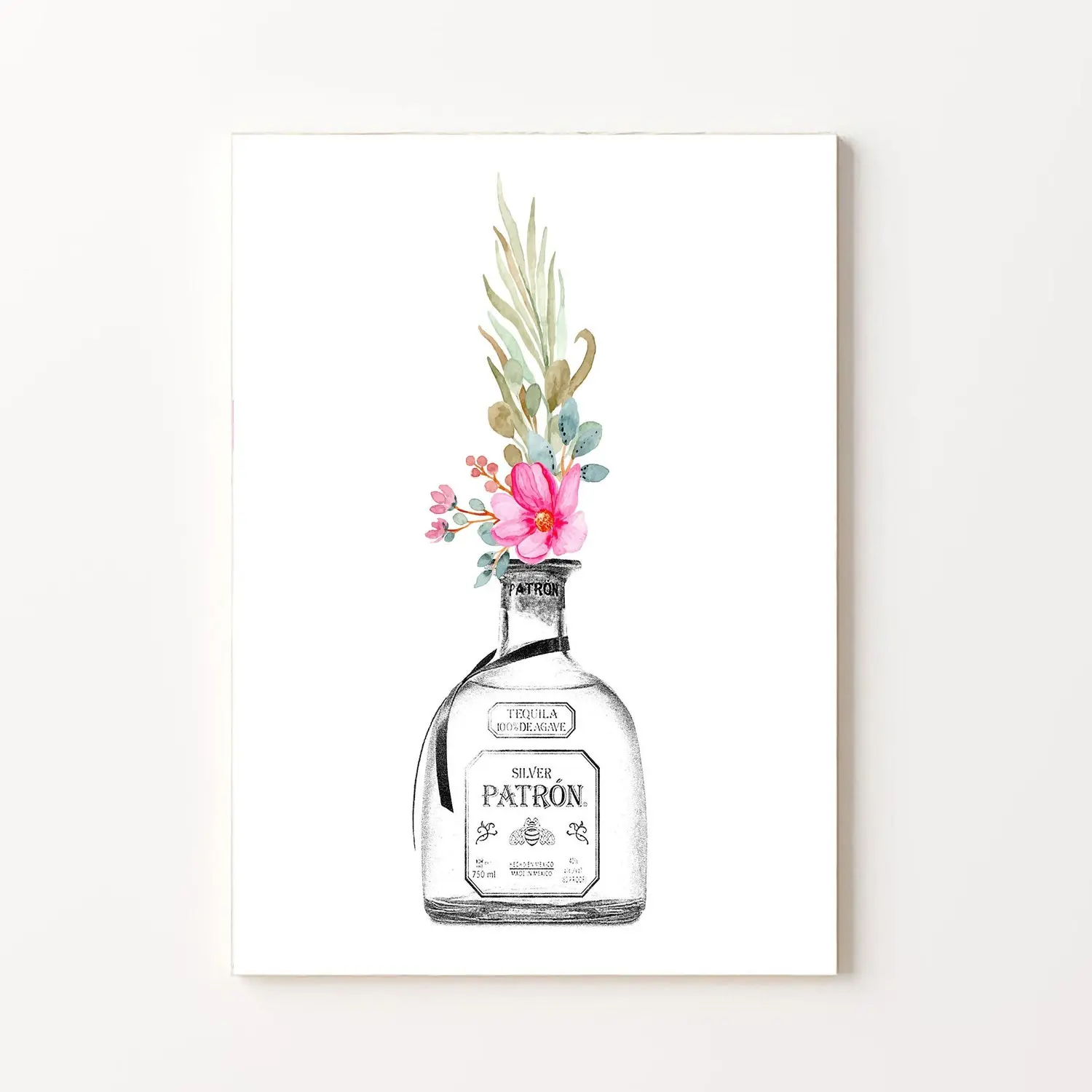 Tequila Print | Bar Cart Decor | Tequila And Flower Art | Patron Tequila Print | Tequila Bar Art | Patron Silver Poster | Alcohol Print Art