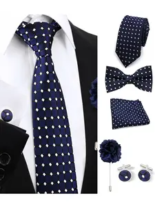 Men's 5-Piece Tie Set Including Bowtie Handkerchief Cufflinks Brooches, Casual Fashion Accessory Gift for All Seasons