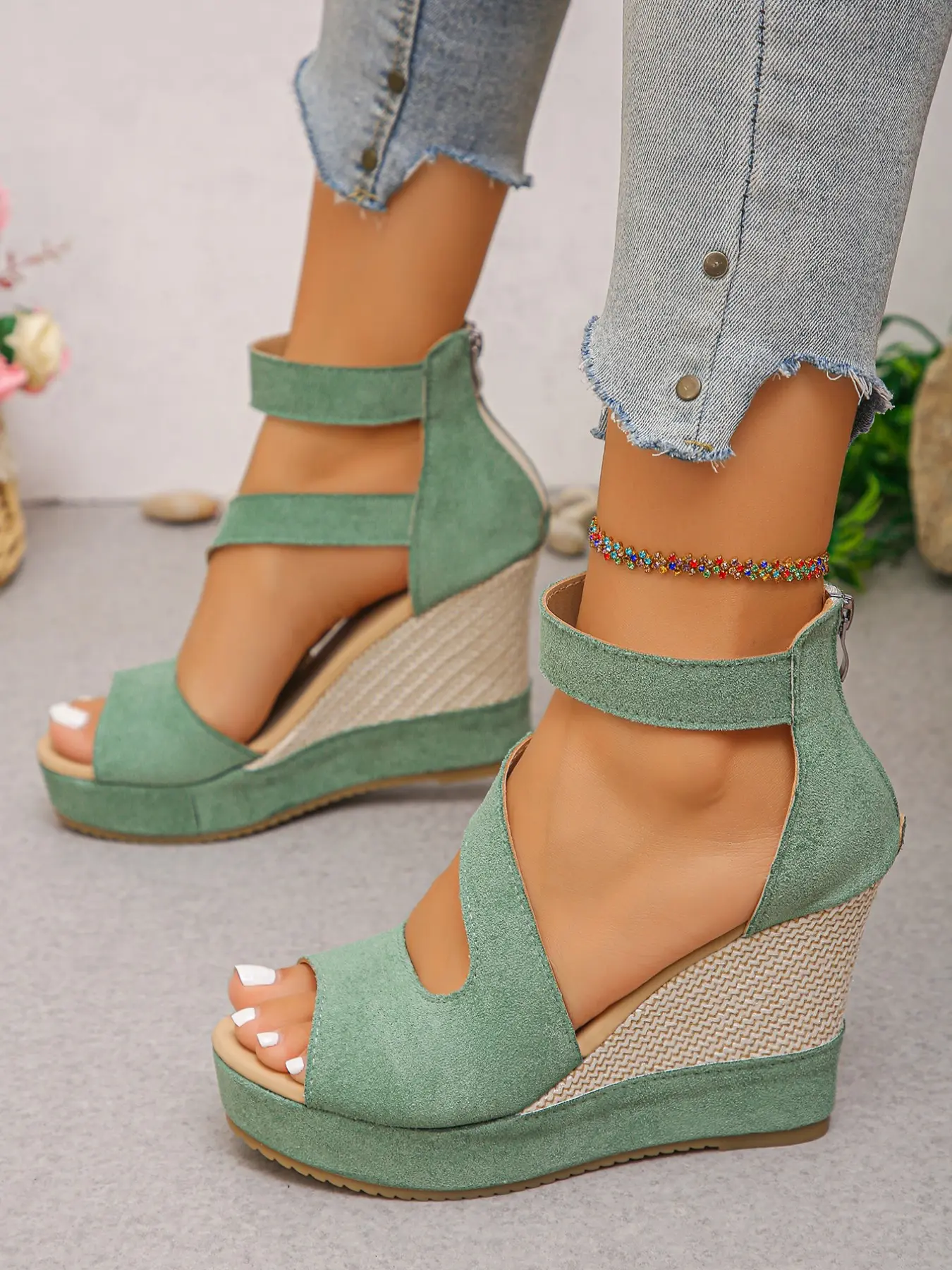 New Women's Fish Mouth Sandals, Summer Outdoor Thick Sole Boho Style Wedge High Heels, Waterproof Platform Roman Shoes, Stylish and Comfortable Fashion, Heeled