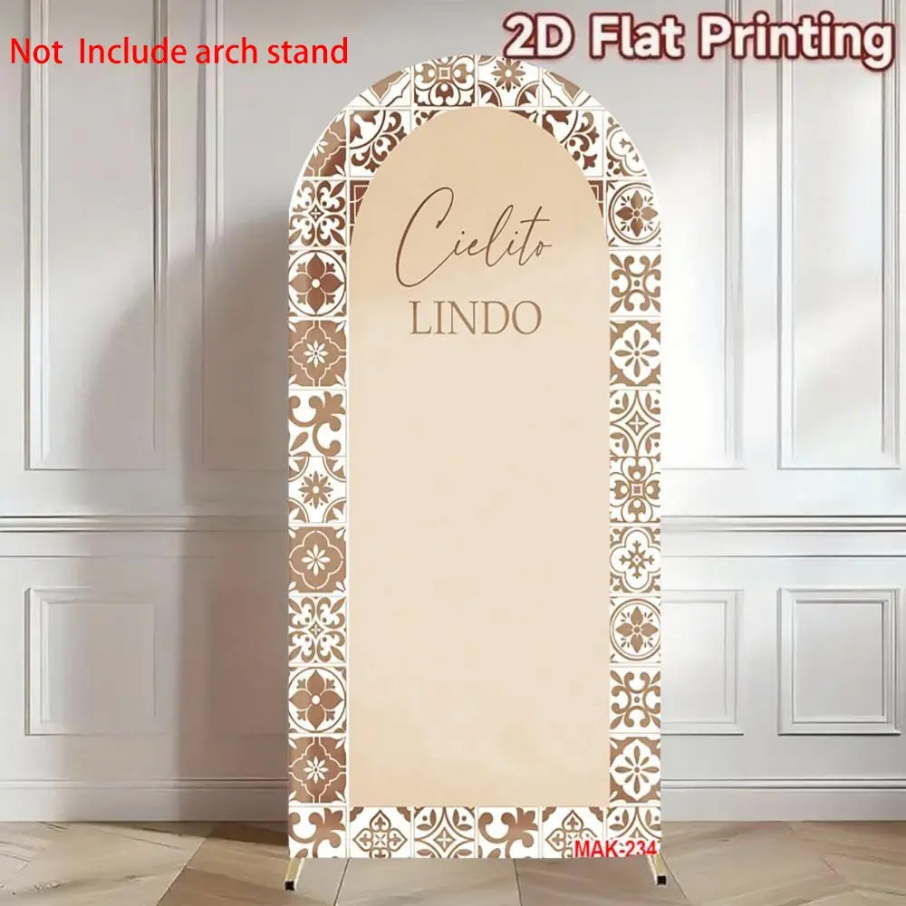 Beige Mexican Cielito Lindo Birthday Party Baby Shower Wedding Party Decoration Supplies Arched Backdrop Cover Double-Sided Chiara Arch Background Decor Backdrop