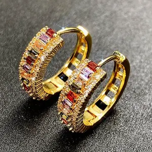 Fashionable, Niche, DDES0065 Multi-Color Diamond Zircon Ear Clips For Women - Brass Plated With Real Gold, Simple Ear Hoops