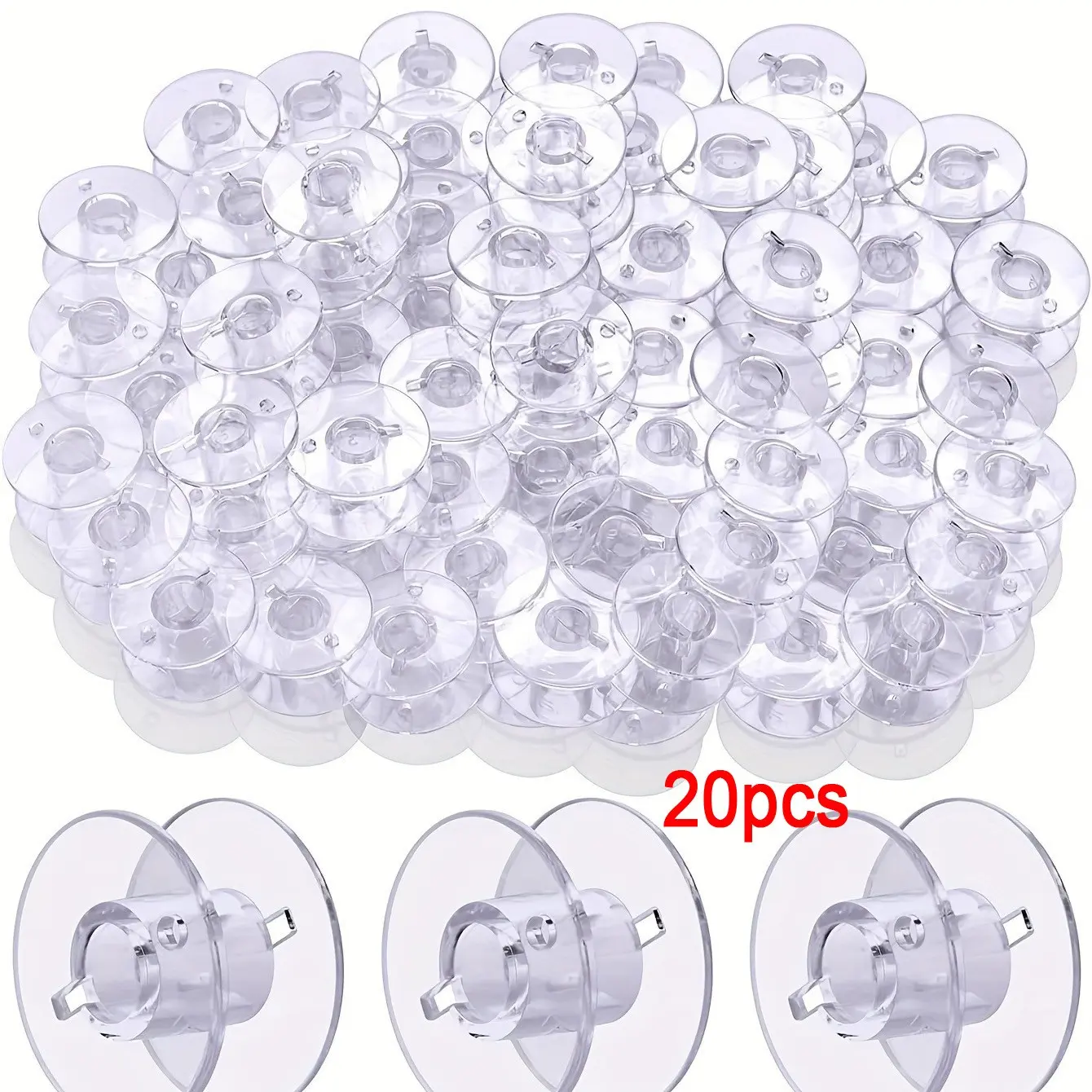 20-Pack Plastic Sewing Machine Bobbins, Universal Transparent Bobbins, Suitable for Most Sewing Machines, No Battery Required
